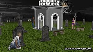 3d goth babe gets double penetration in graveyard 😈