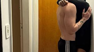 young guys kissing get caught on building camera with monster cocks