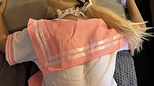 Horny man distracts silicone sex doll from reading a book for passionate encounter