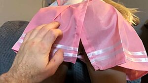 Horny man distracts silicone sex doll from reading a book for passionate encounter