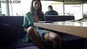 Stepsis lost bet, shows pussy in restaurant 😏
