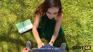 In this debt payback, the bitch gets seduced outdoors