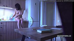 Melissa Main enjoys nude breakfast secretly filmed.