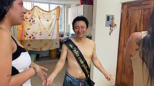 Celebrating new year and birthday with homemade ffm fun