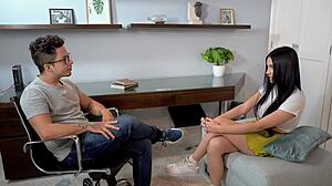 perverted psychologist fucks patient with big tits and ass in office riding deepthroat.