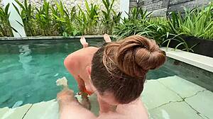 Horny Stepmother Elena Ross Sucks and Finishes by Poolside