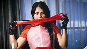 in the hospital, the latex-clad mistress dominafire uses her gloves to dominate the patient in a femdom fetish scene