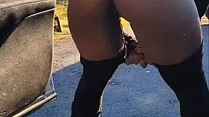 Tampon inserting followed by gargling pee on the side of the road