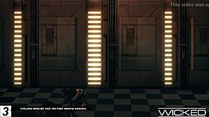 blonde superheroes in wicked ride and lick each other in cowgirl and doggystyle positions