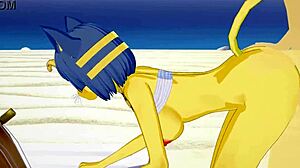 Ankha from animal crossing gets fucked on the beach