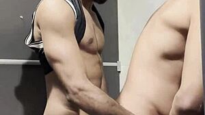 I took muscular black guy to gym bathroom for anal attempt