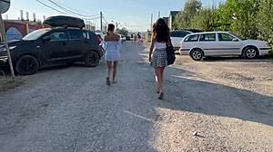 Two Girls Flash Pussies in Public Without Panties for All to See