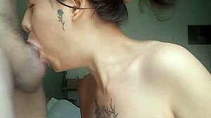 Little 18+ slut swallows dick deep and drools cum