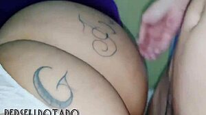 Ebony BBW with huge ass takes on skinny guy’s monster cock.