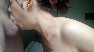 Little 18+ slut swallows dick deep and drools cum