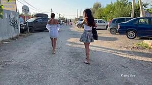 Two Girls Flash Pussies in Public Without Panties for All to See