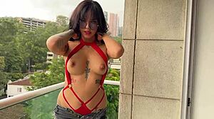 does she suck my dick on the balcony before i fuck her hard and cum on her face?