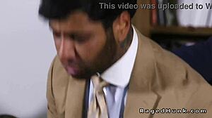 Four hunks in suits fuck anal at real estate