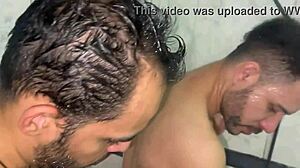 In The Bearded Guy's Bathroom, The Strong Man Receives A Twink To Handle His Heavy Cock