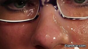 Foxy Honey Devours Jizz Load on Face in Intense Bukkake Facial