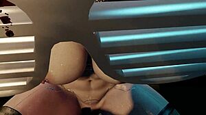 Sexy bald cyber whore rides hard cock while pissing on face in anime fetish scene