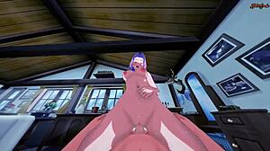 Sakura swallows cum then gets POV doggystyle against wall