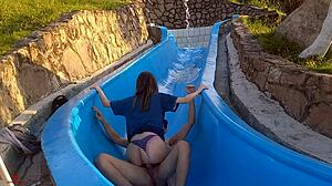 La Tonta De Mi Hermanastra Se Queda Atascada En La Resbaladilla De La Piscina Y Aprovecho Para Follarmela De Manera Salvaje Parte2.