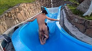 La Tonta De Mi Hermanastra Se Queda Atascada En La Resbaladilla De La Piscina Y Aprovecho Para Follarmela De Manera Salvaje Parte2.