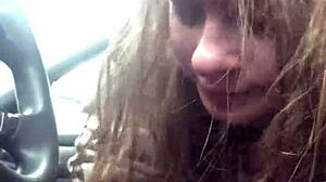 Lesbian bestfriend gets facefucked on car ride