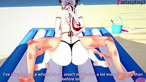 i watch arlecchino fucking hard in bikini on the beach - genshin impact 3
