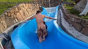 La Tonta De Mi Hermanastra Se Queda Atascada En La Resbaladilla De La Piscina Y Aprovecho Para Follarmela De Manera Salvaje Parte2.