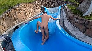 La Tonta De Mi Hermanastra Se Queda Atascada En La Resbaladilla De La Piscina Y Aprovecho Para Follarmela De Manera Salvaje Parte2.