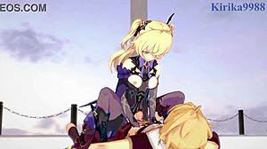 amber and fischl, wanna see intense sex with amy and aether in genshin impact hentai?