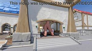 Mercy towers over everyone in Blizzard World with kinky anime vibes.