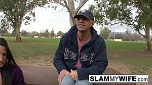 Athletic brunette takes big black cock hard.