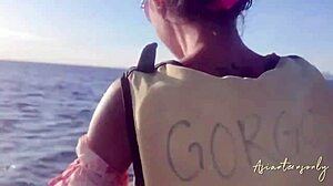 Proper cumshot into pussy after jet ski fun on beach with cute asian babe