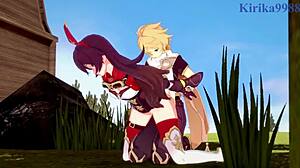 amber and fischl, wanna see intense sex with amy and aether in genshin impact hentai?