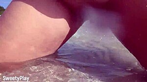 Milf BBW Pees On Shaved Pussy At Public Beach.