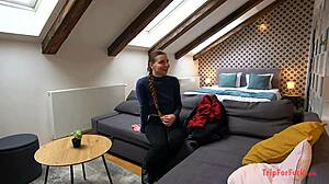 Cum inside the girl with european braided hairstyle from behind