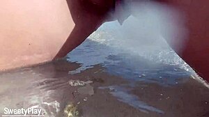 Milf BBW Pees On Shaved Pussy At Public Beach.