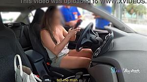 Hot and very naughty wife showing off without panties to the gas station attendants