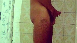 Two cumshots while showering with cum dripping