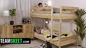 eveline dellai finds hot michael in hostel room for sneaky muff diving