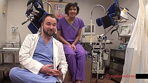 hey, jackies banes gets gyno exam by nurse lilith rose on hidden cam!