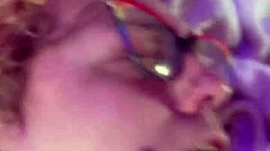 Slut drips red, cums with toy at party.