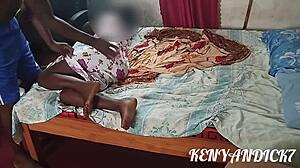sexy african wife seduces husband in bedroom with tickling