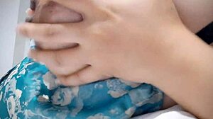 horny latina babe plays with her tits after wild party