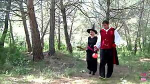 Blonde Chick And Two Guys Fuck Before Costume Party