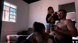 behind the scenes sucking carmona while playing video game
