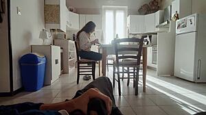 italian guy begs for blowjob but settles for sensual handjob in dorm.